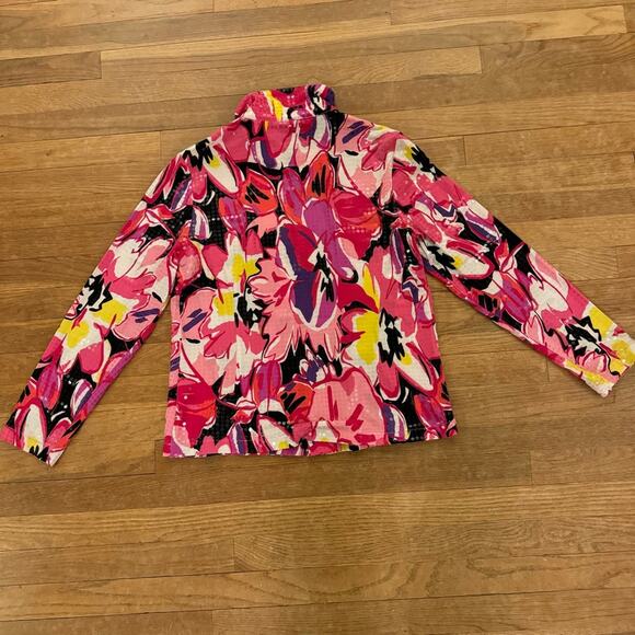 Laura Ashley pink black wet look zippered turtleneck jacket size small S
 b31 - Picture 6 of 6